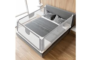 Einfeben Barrera de Cama de 200 x 80 cm, Rejilla de protección contra caídas, Altura Regulable, Plegable, Apta para Camas Infantiles, Camas de Padres, Camas de bebés, niños, Color Gris