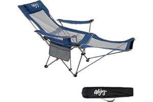 #WEJOY Sedia da Campeggio Pieghevole Reclinabile, Sedia Sdraio da Spiaggia Portatile, Schienale Regolabile a 3 Livelli, Poggiapiedi Staccabile, Sedia Pieghevole per Esterno Giardino Pesca, Blu