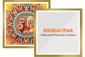 GHHKUD Verbesserte 2 Stück Diamant-Malrahmen, Rahmen für 30 x 30 cm Diamant-Malerei-Leinwand, magnetischer Diamant-Kunstrahmen selbstklebend, Diamant-Malrahmen mit Haken für Wand, Fenster, Tür (Gold)