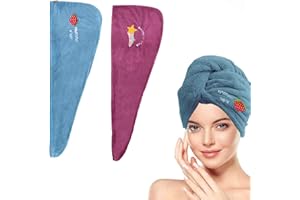 YQBFTC 2Pz Asciugamano Capelli Turbante di Alta Qualità,Super Assorbente,Cotone doppio addensato Asciugamano in Microfibra,Asciugatura Rapida Turbanteper Capelli corti e lunghi con Bottoni(blu+viola)
