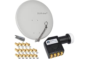 HB Digital 8 Teilnehmer SET - Dur-Line Select ALU SAT Anlage 75/80cm Spiegel Schüssel Hellgrau + Octo LNB Schwarz zum Empfang von DVB-S/S2 Full HD 3D Ultra HD (UHD) Signale auf bis zu 8 Receiver + 16 Stecker Gratis dazu im SET