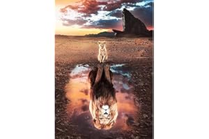 DAERLE DIY pintura diamantes Rey León, 5D Pintura de Diamantes Reflejo de león, Diamond painting principiantes piedras adultos de punto de cruz manualidades mosaico de diamantes decor 30X40cm