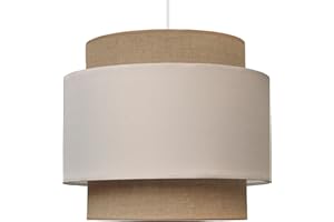 youngDECO® BALI Lámpara estilo BOHO 2xE27, pantalla de tela, Ø38 cm (yute natural y algodón) lámpara de techo para habitación infantil, salón, dormitorio y cocina, fabricada en la UE