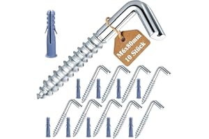 MejaRizon Schraubhaken Gerade mit Schlitz, M6-80mm, 10 Stück Hakenschrauben mit Schraub-Expansionsrohr, Verzinkte Hakenschrauben, Wandhaken, Zuverlässig Montierbar in Holz, Beton, Gipskarton