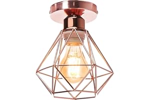 TOKIUS Plafonnier Vintage Industriel Lustre Suspension Rétro en Métal Cage Ø160mm Luminaire E27 Design Pour Salon Cuisine Chambre,Or rose (1PCS)