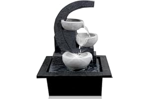 GEEZY Indoor Water Fountain - White Bowls Design Water Feature with LED Lights - Mains Powered & Self-Contained, Table Top, Relaxing & Tranquil - Perfect for Home, Living Room, Office Decor