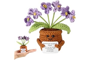 iewrtcin Emotional Support Crochet Funny Gifts,Purple Crochet Flower Pot Plant,Handmade Crochet Emotional Support Plant Suitable for Gifts for Boys and Girls,Office Decoration,Positive Gifts