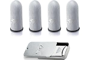 Fleymu Gaming fingerärmar 4 stycken med metalllåda | Svettbeständiga och ultra-känsliga tumfodral av glas silverfiber