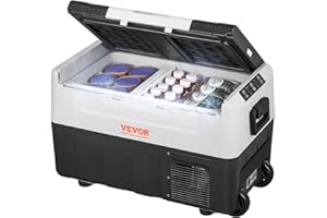 VEVOR Camping Kühlschrank 35 L Kühlbox, 12/24 V Rollbare Elektrische Gefrierbox 2 in 1 Doppelzone, Auto Kühlschrank Kompressor zum Warmhalten und Kühlen 60 W Tragbar Handgriff Boot, Lkw, Mobil Grau