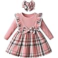 Joureker Infant Baby Girls Dresses Long Sleeve Tutu Dresses Rib Knit Patchwork Plaid Bow Princess Dress for Little Girls Dress