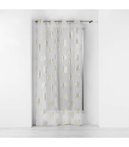 Douceur D'Intérieur - Voilage à œillets 140x240 Cm, Motif Petite Fleur Blanc/rouge, Voile Sablé Brodé - Pour Salon, Chambre