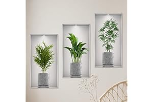 AHLMA 3 Stücke 3D Vase Wandaufkleber Pflanzen Wandtattoo Küche Wanddeko Geeignet zum Dekorieren von Schlafzimmern Wohnzimmern Türen und Fenstern Hotels und zum Abdecken Beschädigter Wände