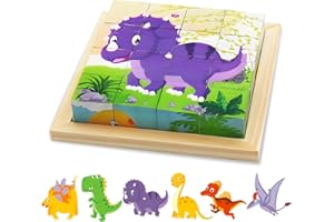 RZMZBY Puzzle di Legno Puzzle 3D Legno Bambini, Puzzle con Dinosauri 3D Giocattolo Educativi Montessori per Bambini 2 3 4 Anni, Regalo di Compleanno per Ragazzi e Ragazze 16 x 16cm