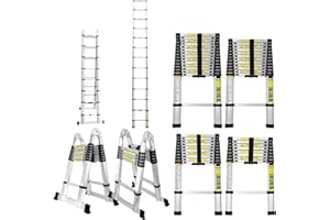 ‎JIUBIAZ Jiubiaz 5M Teleskopleiter Klappleiter Aluminium, Tragbar Mehrzweckleiter Ausziehleiter, 2,5M+2,5M Faltbar Stehleiter, Alu-Teleskopleiter Rutschfester, Bis 150 kg Belastbarkeit