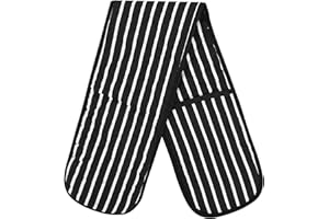 GADGETS MAFIA Double Oven Gloves Butcher Quilted Stripe Heat Resistant Oven Mitts Pot Holder Heat Resistant Mitt 100% Cotton For Baking and Cooking Black Oven Glove
