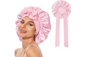 ‎CATELVES Catelves Seidenhaube zum Schlafen Lange Haare, Silk Bonnet Weiche und Bequeme, Bonnet Seide, Hair Bonnet, Schlafhaube Seide für Verstellbares Breites Band zur Befestigung am Kopf(Rosa)