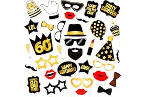 Aurasky 60.Geburtstag Fotobox Accessoires, 34 Stück 60. Geburtstag Photobooth Props Deko, 60 Geburtstag Foto Requisiten Party Deko Geburtstag 60. Geburtstag Deko Birthday Decorations