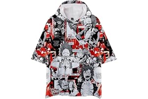 Piccodos 3D Print Anime Short Sleeve T-Shirt with Hood Boku No Hero Academia Kirishima Eijiro Blouse Sweatshirt Hoodie Top Cosplay Costume Version 3 Red XS (Chest 102 cm)