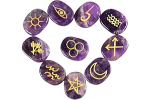 KYEYGWO Amethyst Witches Runes Set, Rune Stones with Engraved Gypsy Wiccan Pagan Symbol for Divination Meditation Healing