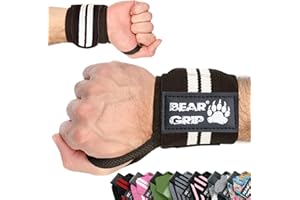 BEAR GRIP Weight Lifting Wrist Wraps for Gym – Heavy Duty Wrist Support Straps for Weightlifting, Powerlifting & CrossFit – Adjustable 18" Wrist Wraps for Men & Women (Sold in Pairs)