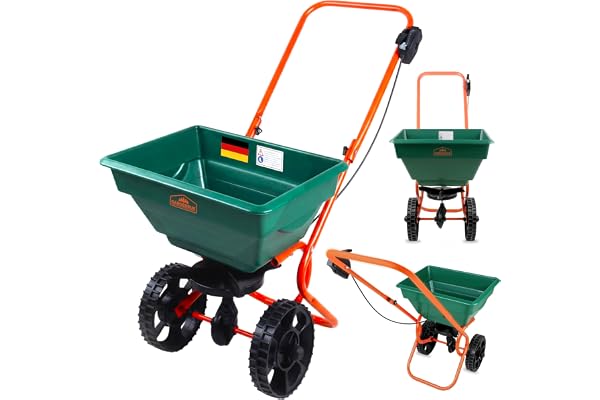 GARDEBRUK® Épandeur 25L pour semence Engrais sel et Sable Épandeur d'engrais avec Grandes Roues Jardin Gazon extérieur