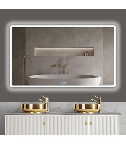 Kiamami Valentina - Mobile Bagno Curvo Sospeso | 70CM con Cassetti | Specchio LED 60x80 | Moderno e Lineare | Bianco Lucido, Resina