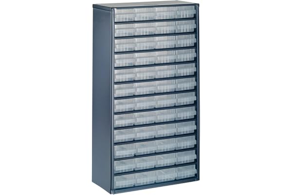 raaco Casiers à Tiroirs C12-48, avec 48 Tiroirs en Plastique, Charge 39.6 kg, 15 x 30.6 x 55.2 cm, Montable au Mur, pour Rangement Garage & Atelier, Rangement Visserie Atelier