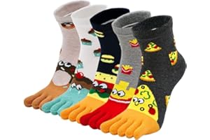 LOFIR Calcetines Divertidos de Algodón para Mujer Calcetines con Dedos Separados, Calcetines con Dibujos de Animal Perro Gato, Calcetines Invierno, talla 36-41, 5 pares
