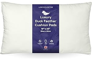 Linens Limited - Cushion Insert 40cm x 60cm, Soft and Plump Natural Duck Feather Sofa Cushion Pad, Elegant and Versatile, Easy to Clean, Large Rectangle Cushion Inner, Perfectly Fits Covers (White)