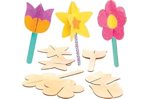 Baker Ross AT448 3D-Blumen-Rohlinge aus Holz, ideal für Kunst- und Bastelprojekte, 1,5 x 26 x 20 cm, 8 Stück