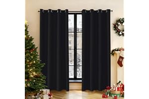 Ystyle Tende Oscuranti per Interni 2 Pezzi, 140x240cm, Tende Camera da Letto Moderne con Anelli, Tende da Esterno Impermeabile, Tenda Termica Isolante Freddo per Soggiorno Cameretta, Nero