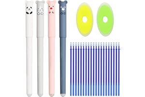 Xzeemo Wymazywalne pióro żelowe 4 w 1 z 20 wkładami, 2 gumki, 0,35 mm, słodkie, do szkoły, biura, domu, na prezent dla studenta (niebieski tusz)