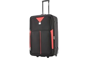 ATX LUGGAGE EST. 1991 ATX Luggage 29" Large Suitcase Expandable Soft Shell Durable Lightweight Hold Check in Trolley Case with 2 Wheels & Built-in 3 Digit Combination Lock (Black/Red, 120 Liters)