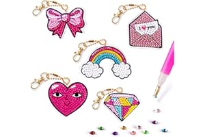 COEKI 5 Pcs DIY Diamond Painting Keychain, 5D Full Drill Diamond Painting Keyring, Diamond Stickers Painting Kits Art Crafts Set for Women Girls Purse/Key Pendant/Bag Decor