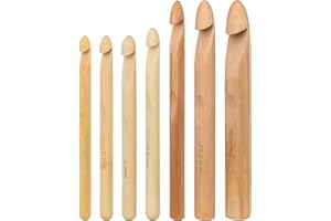 Coopay 7 piezas Aguja de Ganchillo Madera, Juego de Ganchos de Ganchillo, 25/20/15/13/12/11/10mm, Ganchos de Ganchillo Grandes para Proyecto de Manta de Hilo Grueso o Alfombra, 20cm