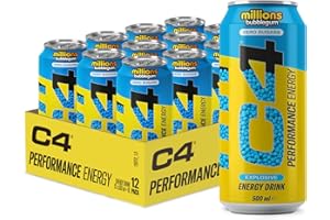 CELLUCOR C4 Performance Energy Drinks Millions Bubblegum 500ml (12 Pack) | Sugar Free Energy Drink with 160mg Caffeine, 250mg Betaine, 1050mg Taurine | Low Calorie Fizzy Drinks for On The Go Energy and Focus