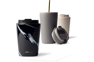 MAMEIDO Termo Cafe 350 ml, Vaso Termico Antigoteo, Taza Termica acero inox sin BPA, Vaso Termo Cafe para llevar (Black Marble)