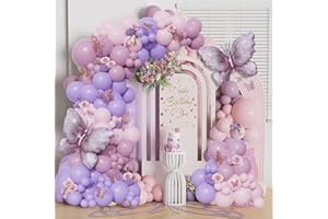 HLEIUKT Kit Ghirlanda Palloncini Compleanno Farfalle, 112 Pezzi Viola Kit Arco Palloncini per Baby Shower, Anniversario, Matrimonio, Farfalle Decorazione Compleanno per Feste