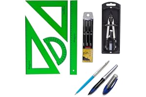 PAPELIVI PACK Uni Estuche 3 rotuladores calibrados Uni Pin - 0.2, 0.4, 0.8 mm + FC Juego Reglas Verdes 65021 escuadra, cartabón, regla, semicírculo + Bigotera Compás 32722-8 + REGALO