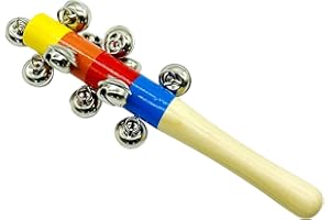 GICO Schellenrassel Schellenstab bunt aus Holz für Kinder mit Glocken Musikinstrument - Länge 21,5 cm - 3861