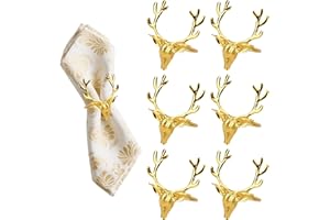 ZAVEHONY Christmas Gold Reindeer Napkin Rings, 6 Pcs, Deer Head Napkin Rings For Christmas Lunch Party Holiday Wedding Table Decoration