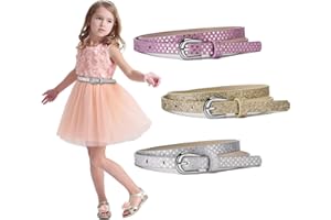 WUERKIYA 3 Unidades De Cinturones Finos para Niños, De Piel Sintética con Purpurina, Brillante, Moderno para Niñas y Adolescentes