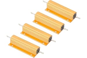 PATIKIL 100W 0,1 Ohm Widerstand Sortiment Kit Aluminium Gehäuse Widerstände Set, 4 Stück Aluminum Widerstand Set mit Schrauben Draht Widerstände Resistor Kit mit 5% Toleranz, Golden