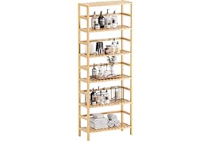 HITNET 6-poziomowa półka na książki, bambusowy regał Duży otwarty stojak do przechowywania Organizer Stojak na rośliny, wolnostojący regał łazienkowy z regulowanymi półkami, naturalny