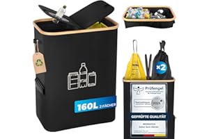 MidingChai 160L Gelber Sack Ständer + Pfandflaschen Sammelbehälter 2-in-1,Für 60L-120L Gelber Sack，Gelber Sack Mülleimer mit Deckel, Müllsystem für Küche & Haushalt - Schwarz