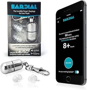 EarDial HiFi Earplugs - Invisible Hearing Protection for Concerts, Music Festivals, Musicians, Motorcycles and other Discreet Comfortable High Fidelity Noise Reduction. With Compact Case and App