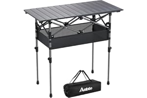 Anbte Tavolo Pieghevole Portatile da Campeggio Giardino 82 * 40 * 70 Multifunzione Tavolo da Caffè Altezze Portatile in Alluminio per Picnic/Spiaggia/Ufficio/Balcone/Interno-Nero