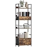 HOMCOM Industrial Bookcase, Tall Bookshelf with 4 Shelves and 3 Fabric Drawers, Storage Shelving Unit with Metal Frame for Li