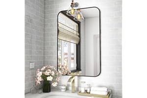 ‎KOONMI Koonmi Wandspiegel schwarz, 51x71 cm Badezimmerspiegel mit runder Ecke, Morden Spiegel Wand mit Rahmen aus Aluminiumlegierung für Wand montiert horizontal oder vertikal, Schwarz