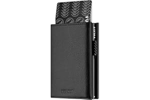 VULKIT Tarjetero para Tarjetas de crédito con Bloqueo RFID, Billetera emergente de Cuero Genuino con Compartimento para Billetes, Ventana de identificación, Bolsillo para Monedas y Cierre magnético